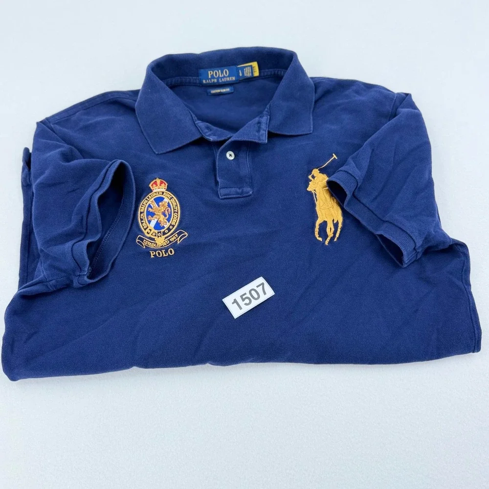 Polo Ralph Lauren Polo Shirt Men L Blue Big Pony Crest Slim Fit Good